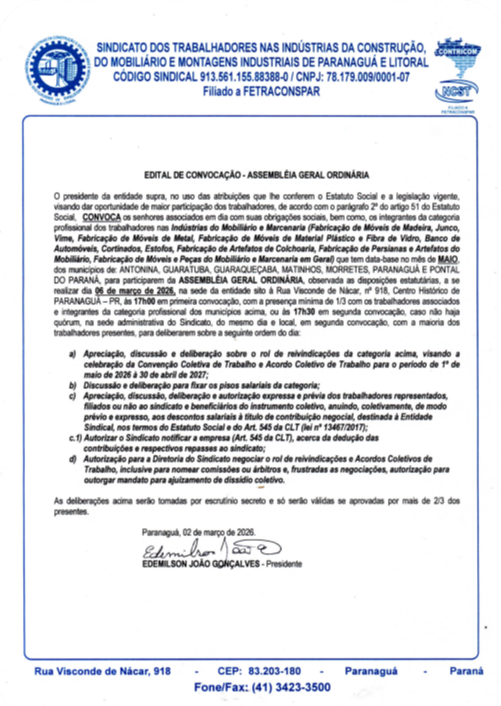 IMPORTANTE: EDITAL DE CONVOCAÇÃO!